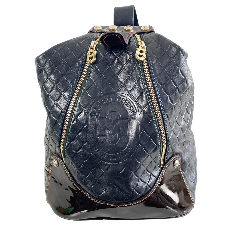 Marino Orlandi Italian Embossed Black Leather Sling Convertible Bag - Picture 1 of 11